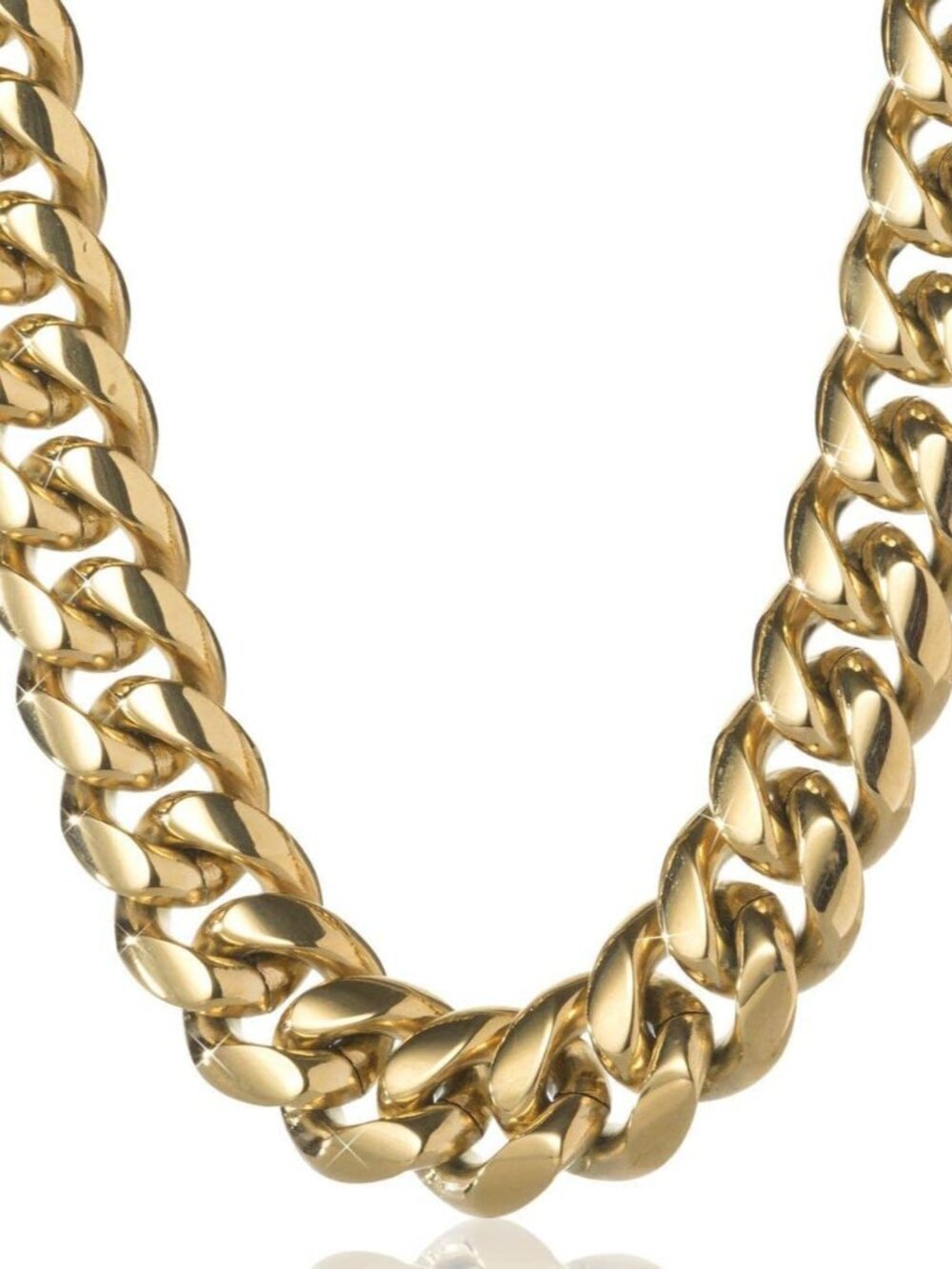 316L Stainless Steel Miami Cuban Link Chain 14K or White REAL Gold Plated Hip Ho